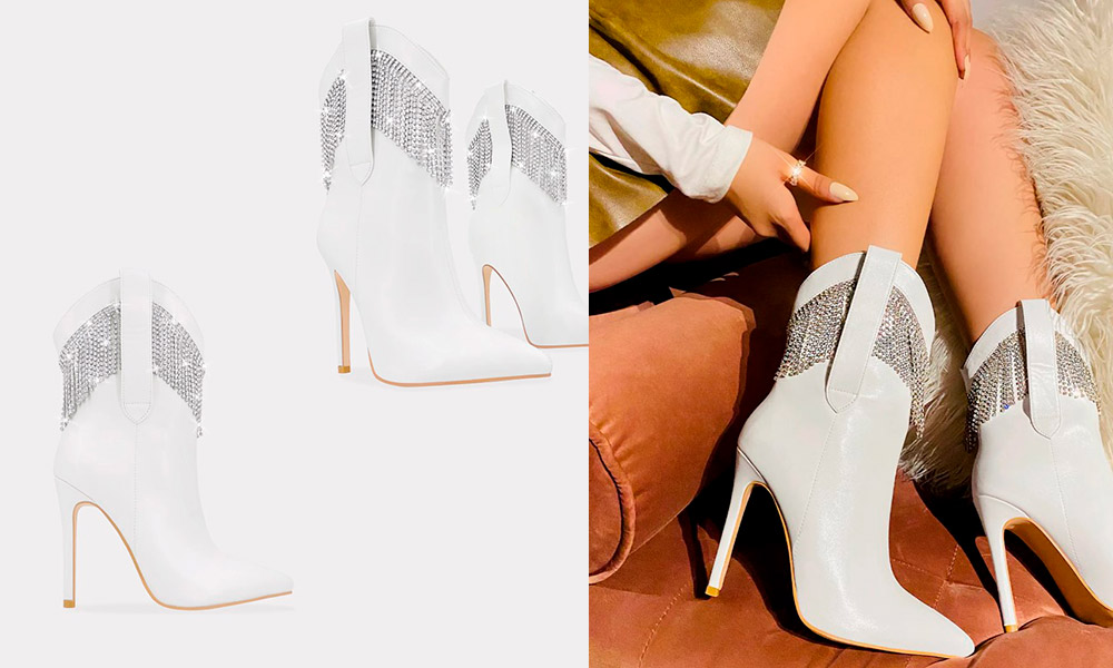 Wanted – Botines Blancos con Detalles Brillantes y Tacones Altos