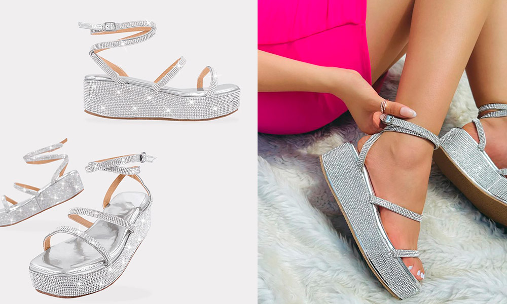 Mabel – Sandalias Plateadas con Plataforma y Brillos