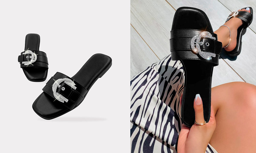 Rust – Sandalias de Piso con Hebilla XL Color Negro