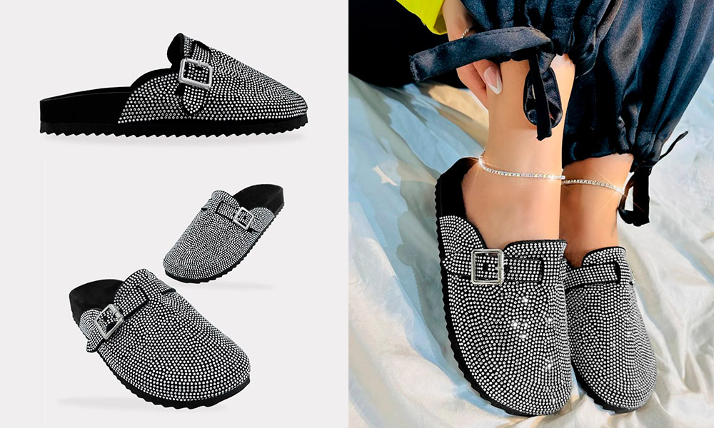 Tammy – Zapatos Negros Tipo Mules Adornados con Brillos