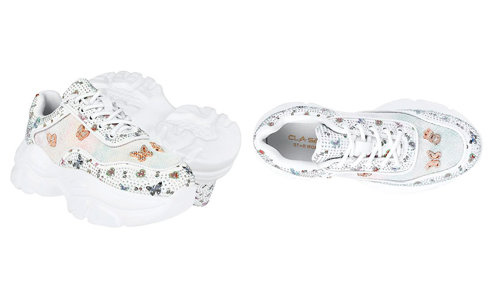 Mae – Tenis Blancos Chunky con Adornos de Mariposas