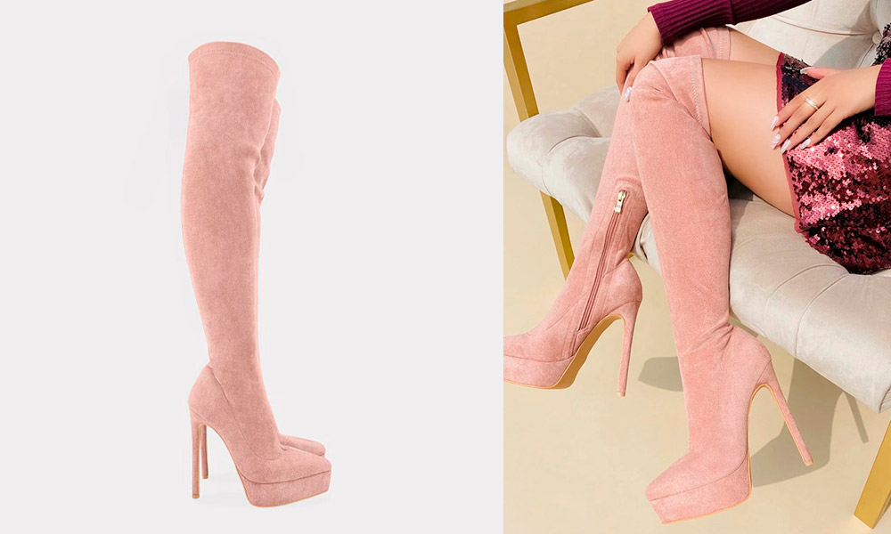 Botas largas Rosa de Plataforma y Tacones de Aguja