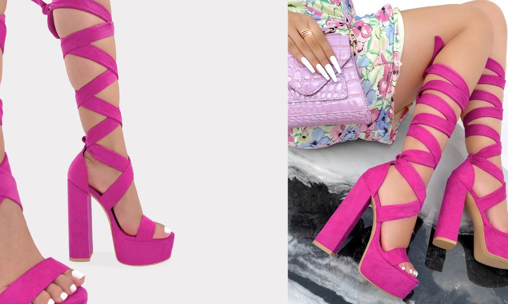 Pretty – Zapatillas Abiertas de Plataforma, Tacón cuadrado, Rosa