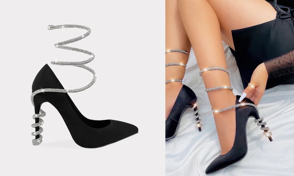 Eternity – Stilettos Negros con Espiral Rígido y Brillos