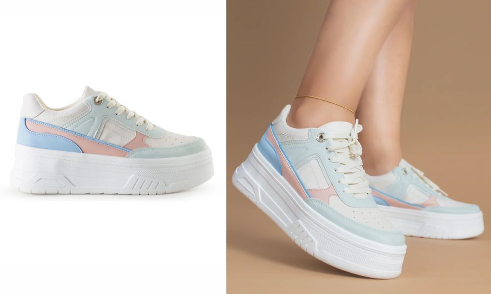 437-0166 – Tenis Combinados, Beige Azul, Estilo Moderno