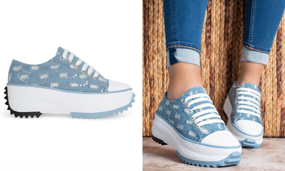 453-0038 – Tenis Azul Y Plata Modernos Para Mujer