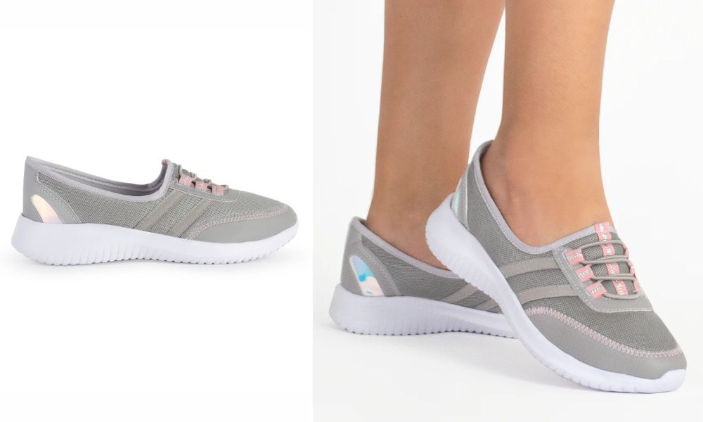 340-2705 – Tenis Gris con Rosa de Plataforma para Mujer