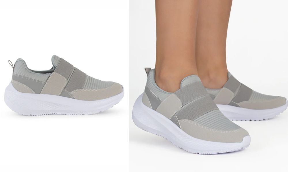 437-0173 – Tenis Grises para Mujer con Suela de 4 cm