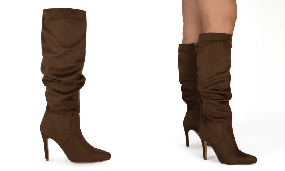 320-1288 – Botas de Gamuza Cafés con Tacón para Mujer