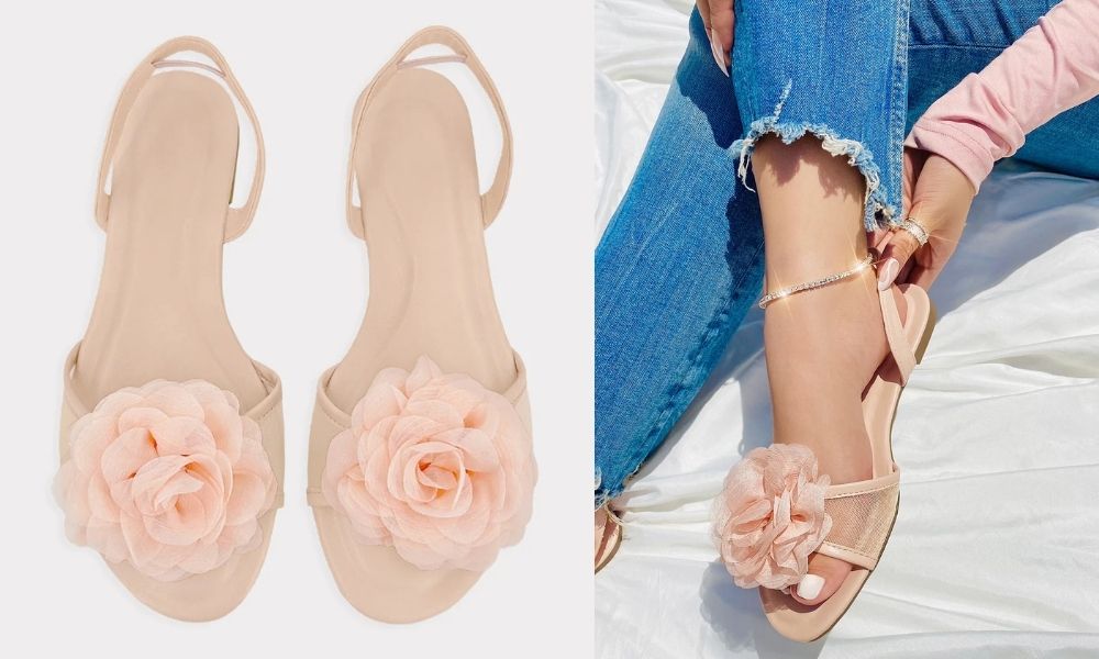 Doris – Sandalias Color Nude con Maxi Flor