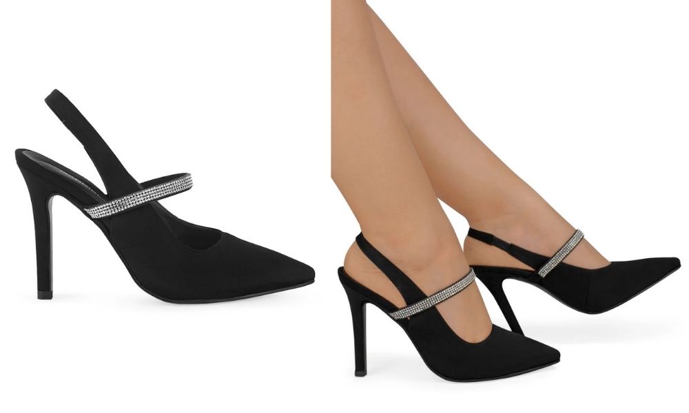 404-0710 – Tacones Negros con Detalles Brillantes