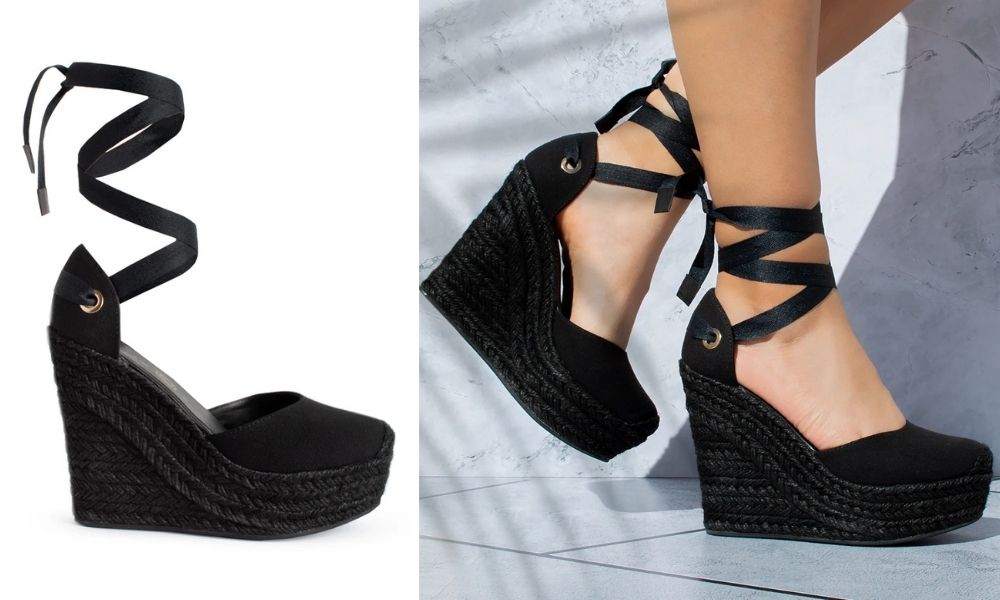 448-0019 – Alpargatas Negras, Tacón Corrido